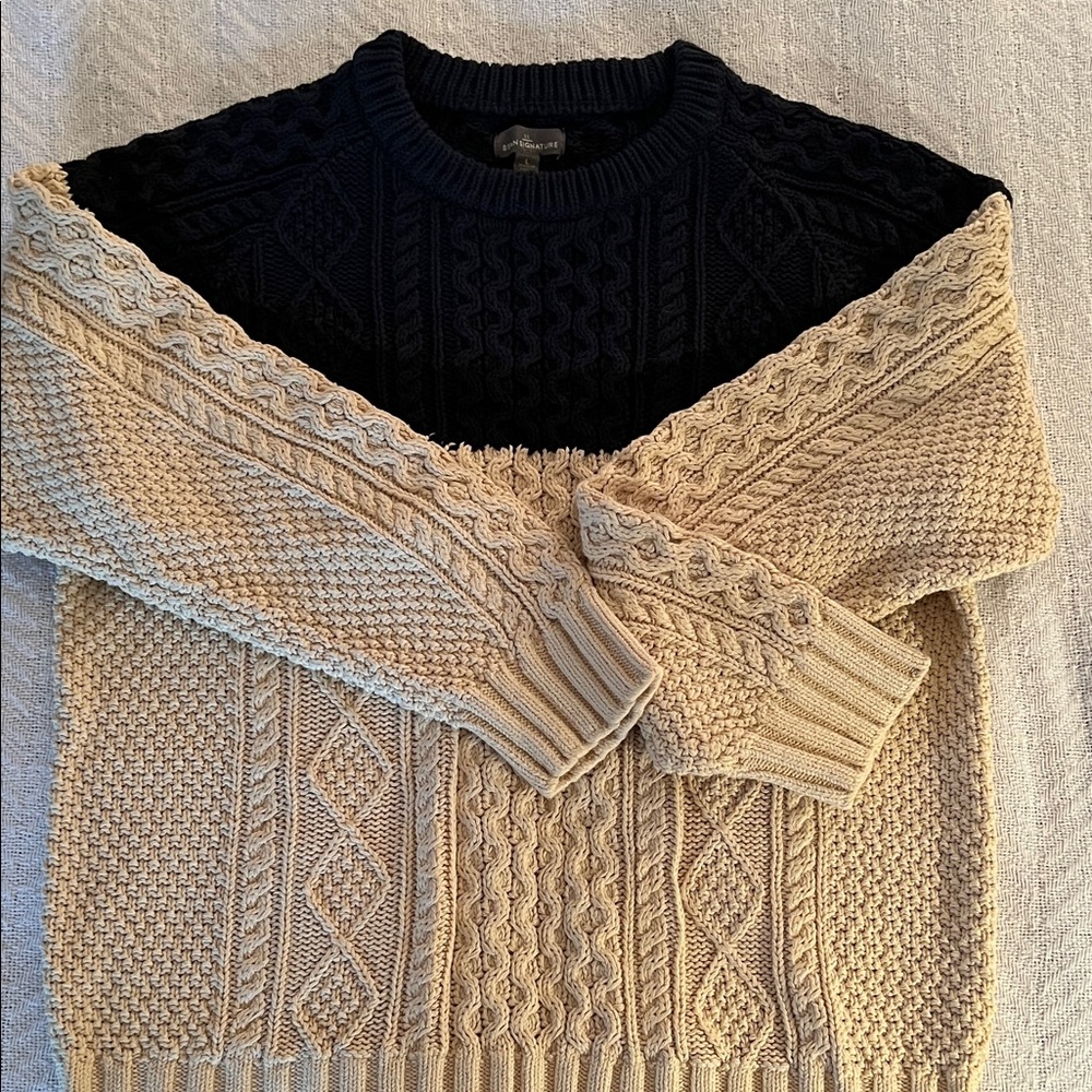 L.L. Bean Men's Crewneck Sweater - Black and Cream